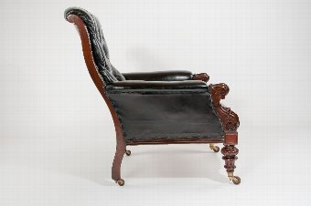 Antique Antique Mahogany Leather Armchair 19th Century