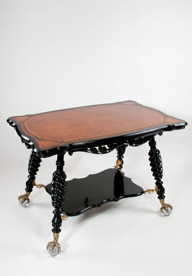Antique Antique Ebonised and Leathered Center Table