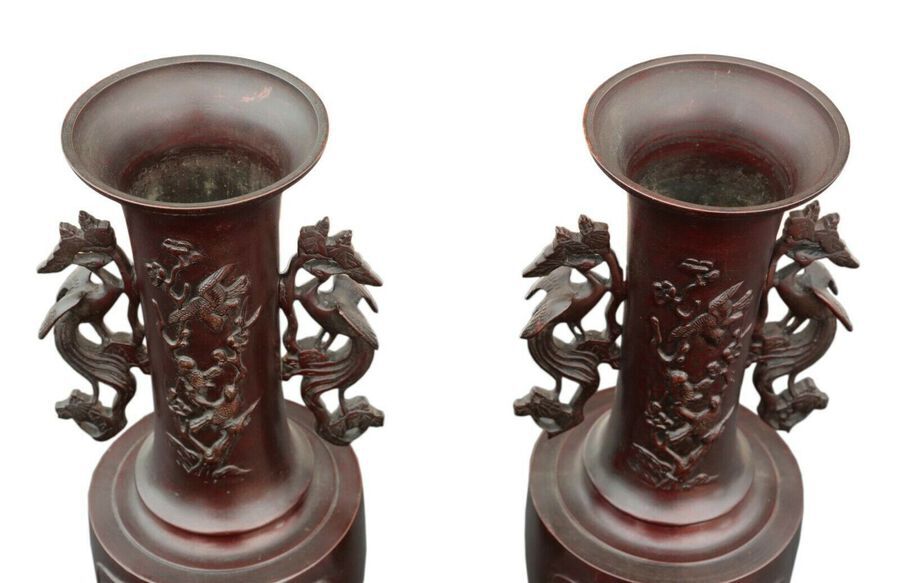 Antique Antique large fine quality pair of Japanese bronze vases Meiji period 19th C