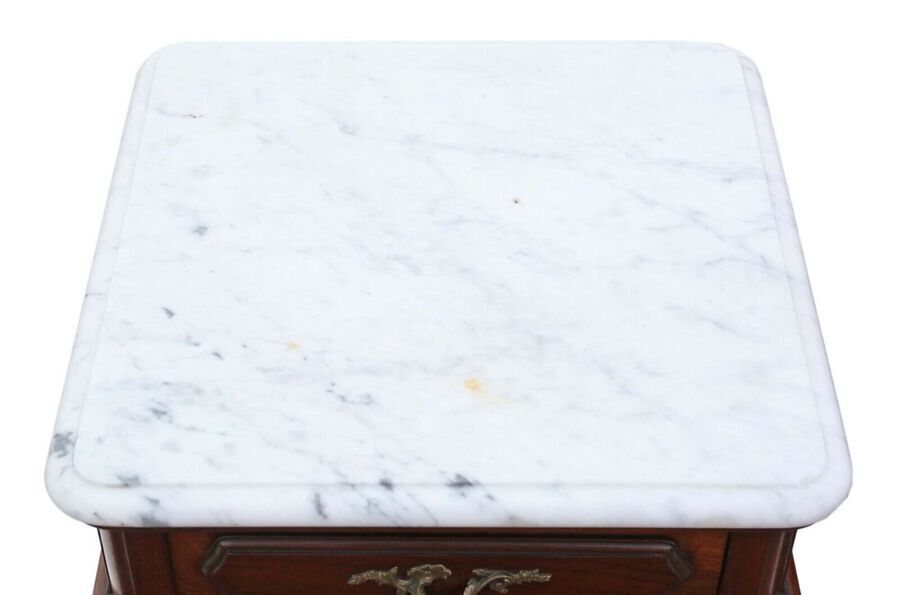 Antique Antique fine quality pair of French bedside tables cupboards marble tops C1920