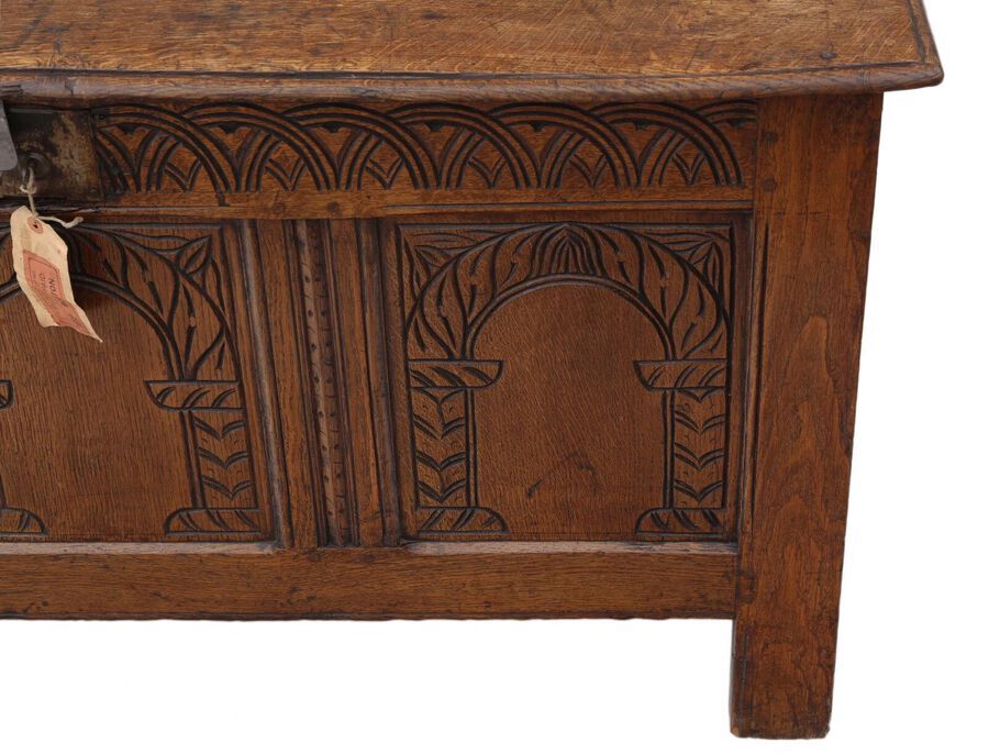 Antique Antique Georgian 18th Century carved oak coffer or mule chest
