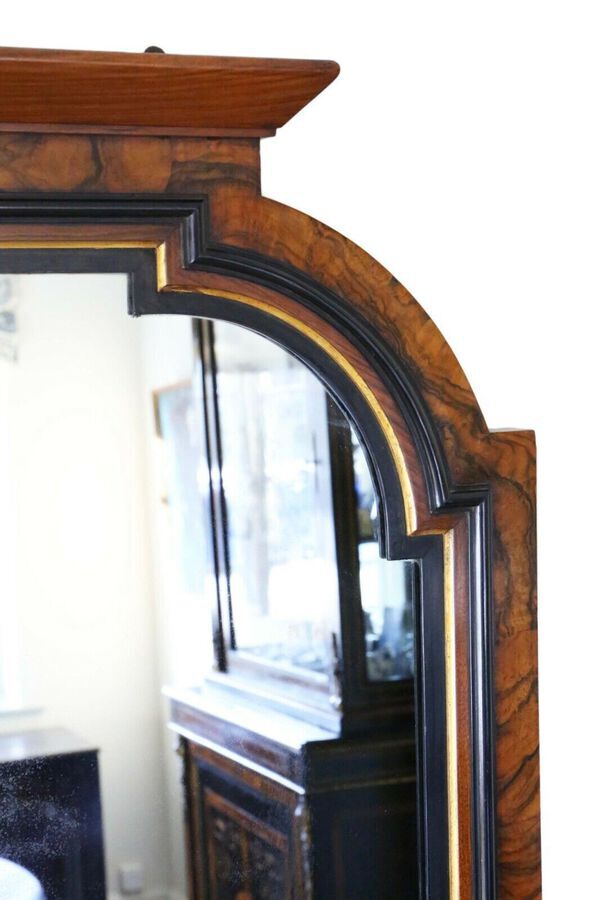 Antique Antique very large fine quality burr walnut and ebonised wall overmantle mirror