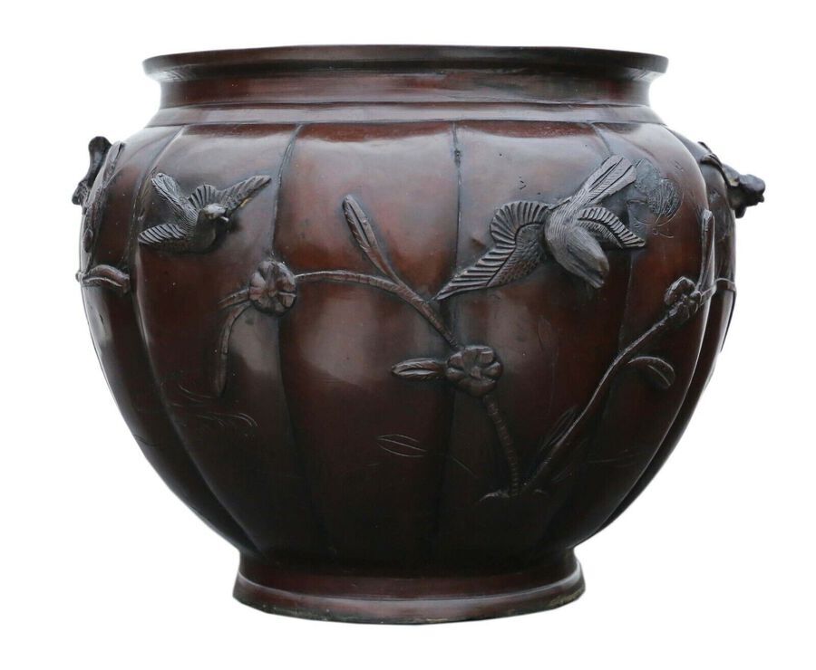 Antique Antique large fine quality Oriental Japanese bronze Jardiniere planter bowl cens