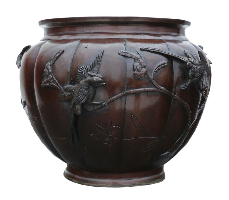 Antique Antique large fine quality Oriental Japanese bronze Jardiniere planter bowl cens