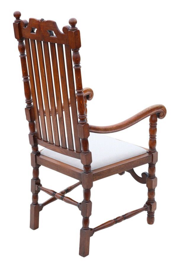 Antique Antique quality oak armchair elbow desk chair C1915 Charles II style