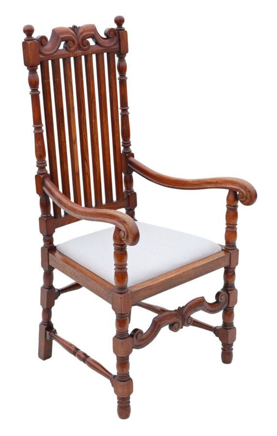 Antique Antique quality oak armchair elbow desk chair C1915 Charles II style