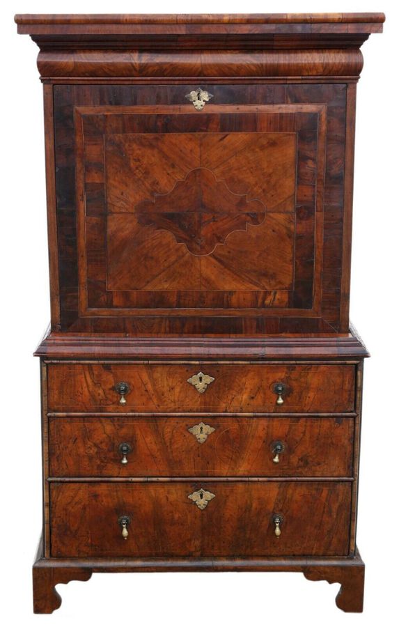 Antique Queen Anne early 18th Century inlaid burr walnut escritoire desk chest