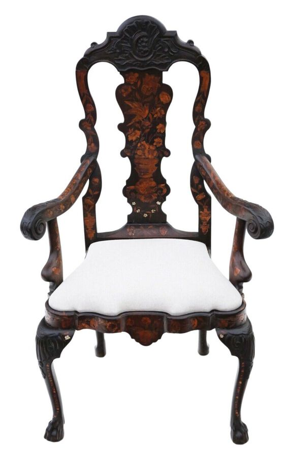Antique very fine quality 18th Century Dutch marquetry elbow arm chair