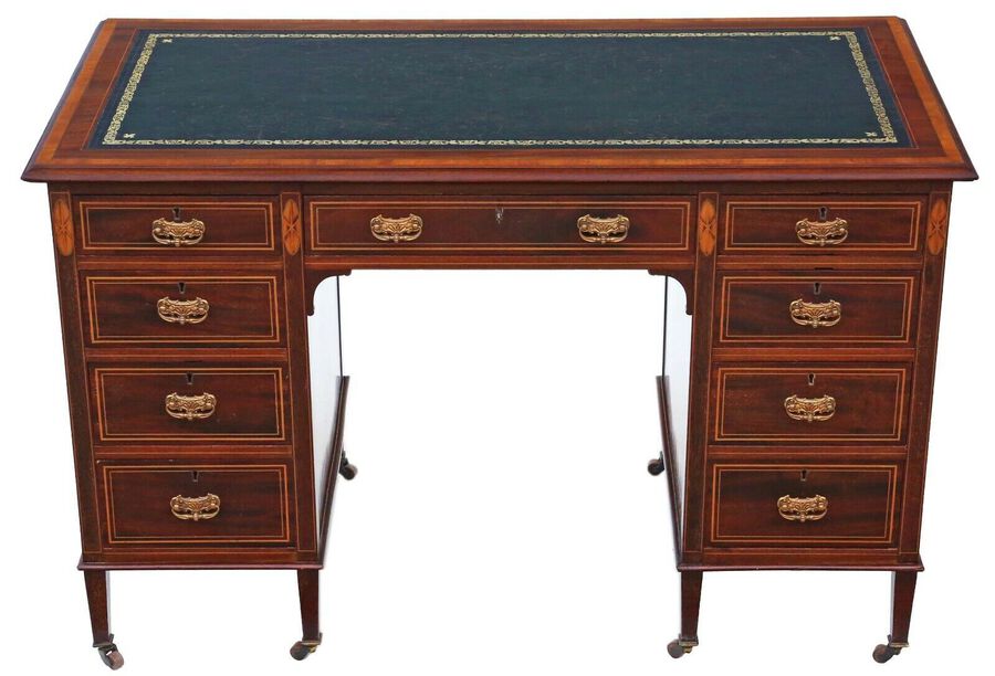 Antique fine quality Victorian inlaid mahogany twin pedestal desk JAS Schoolbred