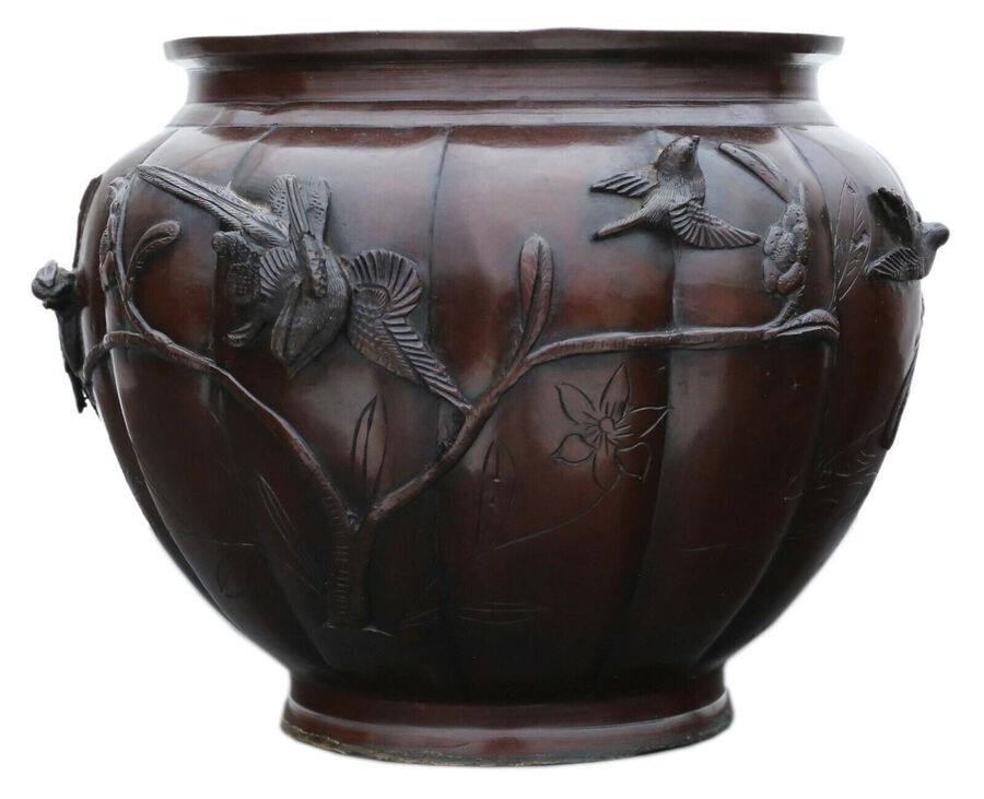 Antique large fine quality Oriental Japanese bronze Jardiniere planter bowl cens