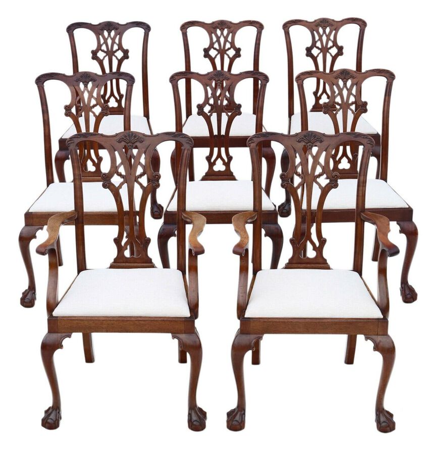 Antique quality set of 8 (6 2) mahogany dining chairs Georgian revival C1910