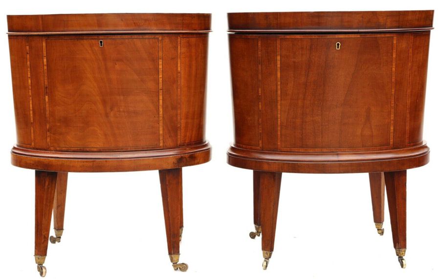 Antique Georgian revival pair of inlaid mahogany cellarettes cupboards cabinets