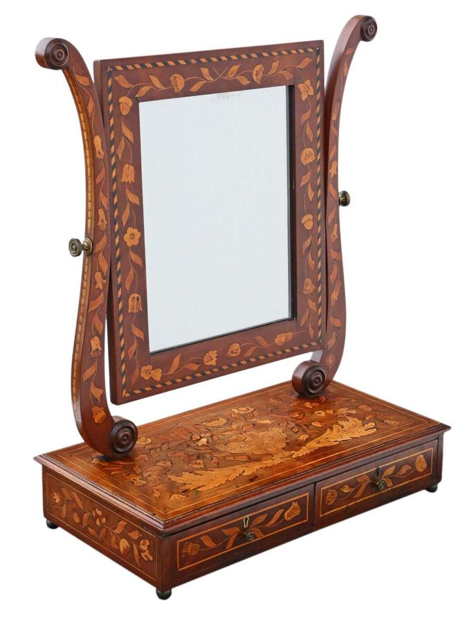 Antique fine quality 19th Century marquetry dressing table swing mirror toilet