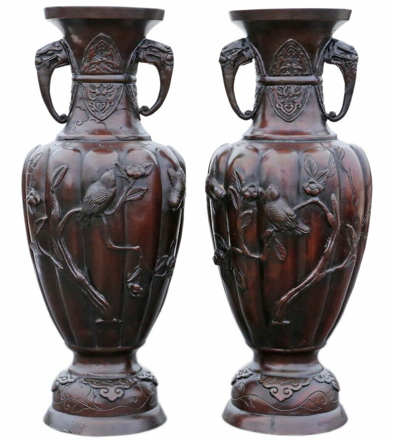 Antique very large pair of fine quality Japanese bronze vases C1900 Meiji Period