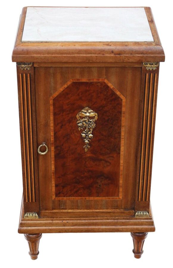 Antique fine quality French Empire style inlaid bedside table cupboard or chest