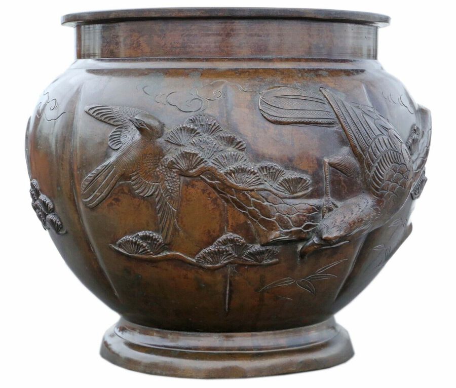 Antique large Oriental Japanese bronze Jardiniere planter bowl censor Meiji