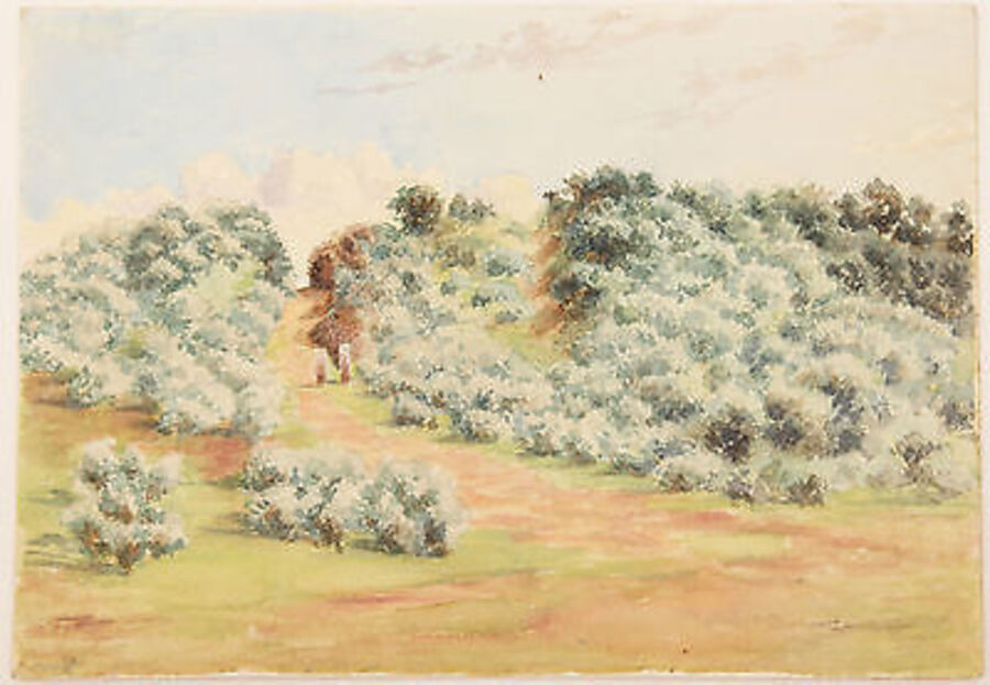 Antique 19C Victorian watercolour landscape painting Seathorne Lincs. FREE DEL.