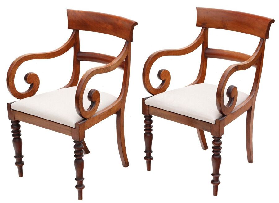 Antique fine quality pair of 19th Century mahogany elbow carver dining chairs
