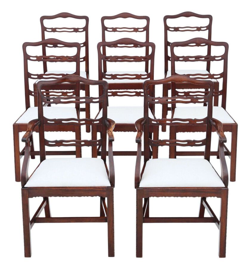 Antique fine quality set of 8 (6   2) Georgian revival mahogany dining chairs