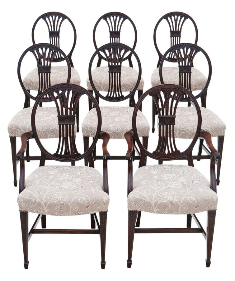 Antique fine quality set of 8 (6 2) carved mahogany dining chairs