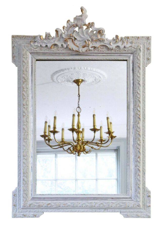 Antique large quality light grey and gilt overmantle or wall mirror C1900
