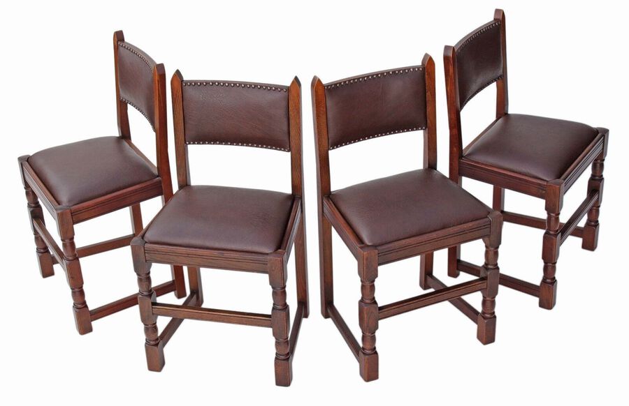 Antique quality set of 4 oak Gothic revival dining chairs