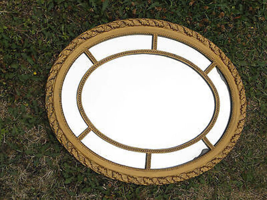 Antique gold finish old wooden oval framed mirror