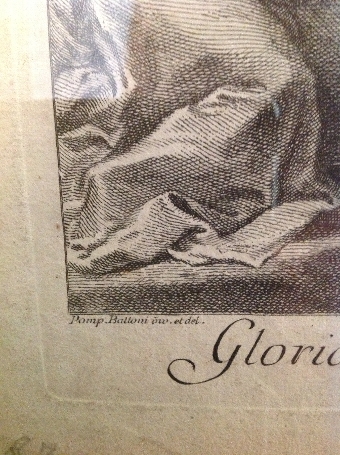 Antique ANTIQUE 18TH C ENGRAVING “GLORIAM SAPIENTES POSSIDEBUNT” AFTER P BATTONI (1745)