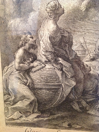 Antique ANTIQUE 18TH C ENGRAVING “GLORIAM SAPIENTES POSSIDEBUNT” AFTER P BATTONI (1745)