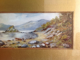 19th C VICTORIAN WATERCOLOUR OF A LAKE SCENE - SCOTLAND