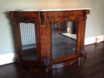 ANTIQUE VICTORIAN BURR WALNUT CREDENZA WITH MARBLE TOP