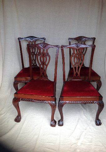 SET OF 4 CHIPPENDALE REVIVAL DINING/HALL MAHOGANY CHAIRS