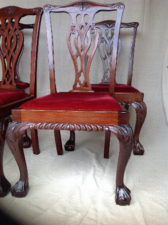Antique SET OF 4 CHIPPENDALE REVIVAL DINING/HALL MAHOGANY CHAIRS