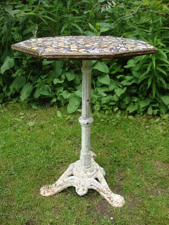 Antique 19thc Porcelain & cast Iron Mosaic Commemorative Queen Victoria Octagonal Table