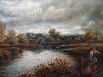 Antique AFTER 'Benjamin Williams Leader' 19thc ENGLISH COUNTRYSIDE LANDSCAPE PAINTING