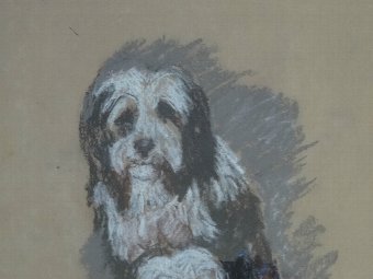 Antique 'THE OLD ENGLISH SHEEPDOGS' ORIGINAL PASTEL & CHARCOAL PORTRAIT PAINTING
