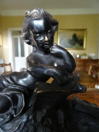 Antique MAGNIFICENT EARLY 20th CENTURY SOLID BRONZE & MARBLE STATUE FIGURINE OF A BOY