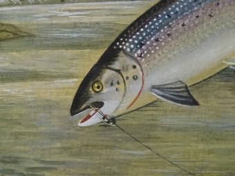 Antique 'A ROLAND KNIGHT (1879-1921) ORIGINAL SIGNED LEAPING SALMON WATERCOLOUR PAINTING