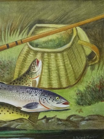 Antique 'A ROLAND KNIGHT (1879-1921) 'CATCH OF THE DAY' ORIGINAL WATERCOLOUR PAINTING