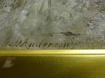 Antique SUPERB - MID 19thc WINTER SNOW CAPPED LANDSCAPE OIL PAINTING 'P ANDERSON'