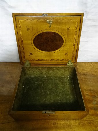 Antique RARE 18thc GEORGE III SATINWOOD MARQUETRY & PARQUETRY LADIES WRITING BOX CHEST