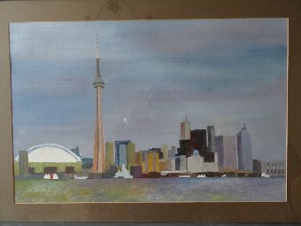 Antique ORIGINAL OIL PAINTING - CANADIAN - TORONTO CITYSCAPE BY 'GWILYM DAVIES'