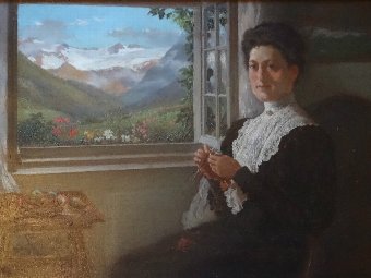 Attrib: 'William Small' SUPERB PORTRAIT OIL PAINTING OF A LADY IN SWITZERLAND