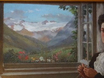 Antique Attrib: 'William Small' SUPERB PORTRAIT OIL PAINTING OF A LADY IN SWITZERLAND
