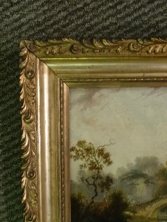 Antique A SPLENDID ALL ORIGINAL MID 19thc ENGLISH COUNTRY LANDSCAPE PAINTING ON OAK