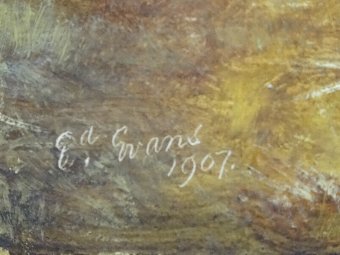 Antique 'Ed Evans' 1907 EDWARDIAN ANTIQUE HIGHLAND LOCH OIL PAINTING 'UNFRAMED' (2of2)