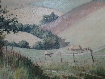 Antique 'Christopher Hughes' 1881-1961 LOVELY OIL ON CANVAS WILTSHIRE LANDSCAPE PAINTING