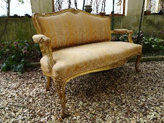 Antique SUPERB 19thc SHABBY CHIC FRENCH LOUIS XVI GILTWOOD UPHOLSTERED SOFA SETTEE