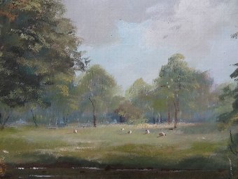 Antique Louis Creighton (1918-1996) SHEEP IN RURAL RIVER LANDSCAPE OIL PAINTING - SUPERB