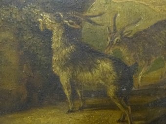 Antique 'British Goats' BEAUTIFUL PERIOD 19thc MINIATURE OIL ON MAHOGANY PANEL PAINTING